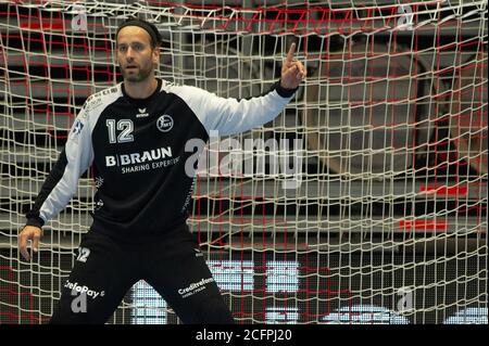 Kassel, Allemagne. 06e septembre 2020. Handball: Ligue européenne de l'EHF, MT Melsungen - Bjerringbro-Silkeborg HB, qualification, 1er tour, matchs de retour dans la salle Rothenbach. Silvio Heineevetter, gardien de but de Melsungen, gesticulante. Credit: Swen Pförtner/dpa/Alay Live News Banque D'Images