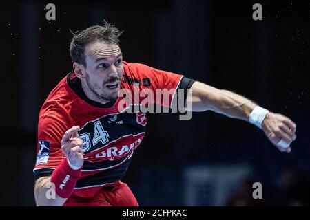 Kassel, Allemagne. 06e septembre 2020. Handball: Ligue européenne de l'EHF, MT Melsungen - Bjerringbro-Silkeborg HB, qualification, 1er tour, matchs de retour dans la salle Rothenbach. Kai Häfner de Melsungen en action. Credit: Swen Pförtner/dpa/Alay Live News Banque D'Images