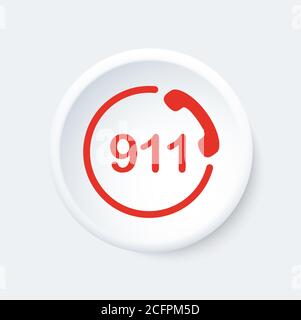 bouton 911. Symbole de téléphone d'urgence. Icône blanche et rouge. Illustration de Vecteur