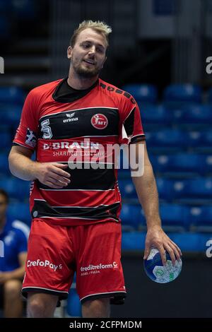 Kassel, Allemagne. 06e septembre 2020. Handball: Ligue européenne de l'EHF, MT Melsungen - Bjerringbro-Silkeborg HB, qualification, 1er tour, matchs de retour dans la salle Rothenbach. Julius Kühn, de Melsungen, est sur le terrain. Credit: Swen Pförtner/dpa/Alay Live News Banque D'Images