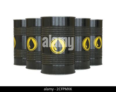 Essence, huile, carburant, barils noirs avec symbole de goutte d'huile rendu 3d Banque D'Images