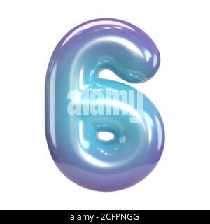 Police ronde violette et bleue, bulle comme des lettres et des chiffres, rendu 3d numéro 6 Banque D'Images