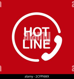 Icône Hot Line. Symbole de numéro de présence. Signe blanc sur fond rouge. Illustration de Vecteur