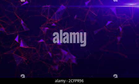Violet technologie abstraite fond moderne avec des particules tachetées et des lignes de triangle reliées au plexus. Rendu 3D. Banque D'Images