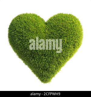 Forme de coeur d'herbe, vert amour, rendu de pelouse en forme de coeur 3d Banque D'Images