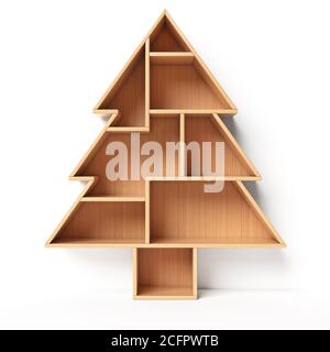 Étagères en forme d'arbre de Noël, cadeau de Noël, concept d'étagère de livres, rendu 3d Banque D'Images