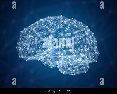 Cerveau numérique abstrait, points et lignes sous forme de cerveau humain, concept d'intelligence artificielle, cerveau triangulé, modèle polygonal, rendu 3d Banque D'Images