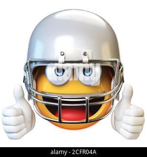 Emoji de football américain isolé sur fond blanc, émoticône avec casque de football rendu 3d Banque D'Images