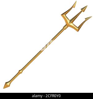 Golden Trident isolé sur fond blanc, rendu 3d Banque D'Images