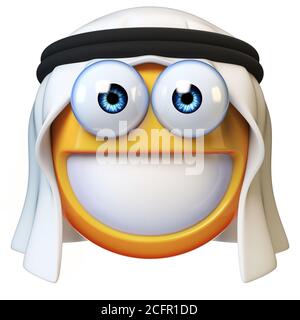 Emoji arabe isolé sur fond blanc, émoticône visage arabe souriant rendu 3d Banque D'Images