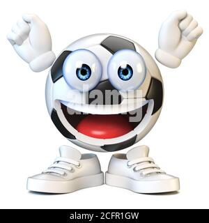 Football, ballon de football avec visage de dessin animé, sport emoji, football mascotte rendu 3d Banque D'Images