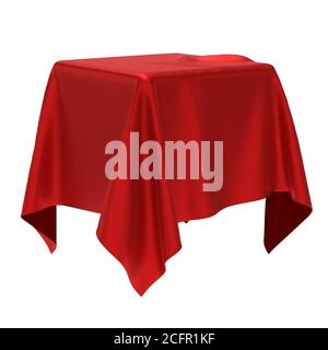 Drapery, revêtement en velours rouge, forme cubique isolée sur fond blanc, présentation sur socle, rendu 3d Banque D'Images