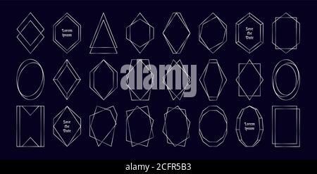 Collection de cadres polygonaux argentés isolés sur fond sombre. Ensemble de bordures à cadre rectangulaire, vecteur de style art déco. Illustration de Vecteur