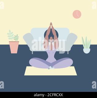 Une femme noire médite dans la position de Lotus.Yoga Illustration de Vecteur