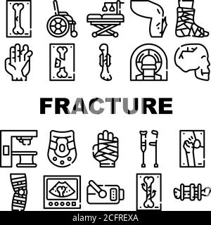 Les icônes de collecte d'accident de fracture définissent une illustration isolée Illustration de Vecteur