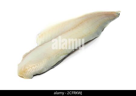 Filets de poisson à peau blanche isolés sur du blanc Banque D'Images