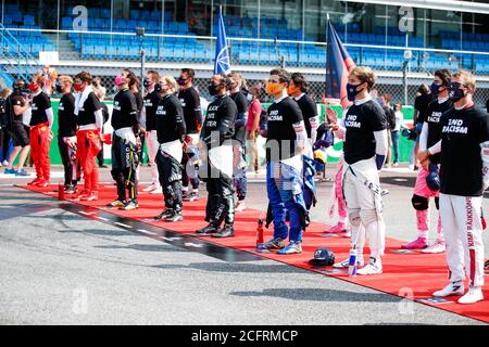 Fin de la campagne du racisme, NORRIS Lando (gbr), McLaren Renault F1 MCL35, GASLY Pierre (FRA), Scuderia AlphaTauri Honda AT01, HAMILTON Lewis (gbr), Mercedes Banque D'Images