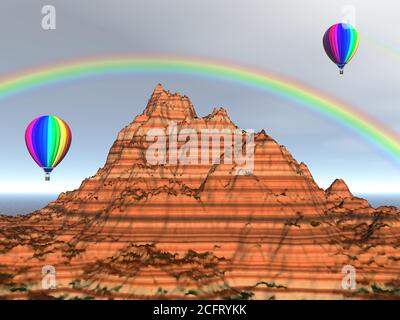 Montagne avec des balons Banque D'Images