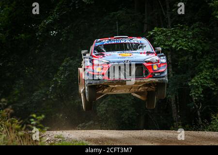 08 TANAK Ott (est), JARVEOJA Martin (est), Hyundai i20 coupé WRC, Hyundai Shell MOBIS WRT, action lors du rallye 2020 Estonie, 4e tour du 2020 Banque D'Images