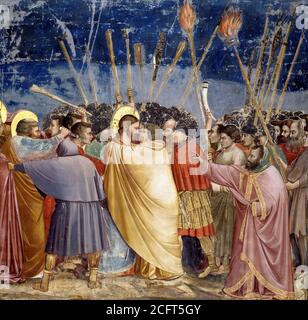 Giotto, Chapelle Scrovegni. Baiser de Judas, l'un des panneaux de la chapelle Scrovegni de Padoue, par Giotto di Bondone(v.1266-1337), fresque, v.1304-1306 Banque D'Images