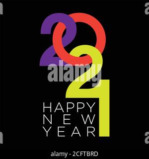 Bonne année 2021. Couleurs festives vives sur fond noir. Illustration de Vecteur