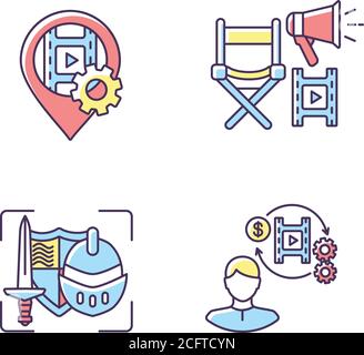 Jeu d'icônes de couleur RVB du processus de production de film Illustration de Vecteur
