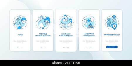 Contre-indications et précautions relatives à la vaccination intégration de l'écran de la page d'application mobile avec concepts Illustration de Vecteur
