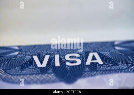 Photo macro du visa des états-unis sur passeport Banque D'Images