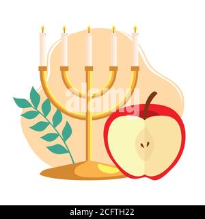 célébration de rosh hashanah, nouvel an juif, avec lustre et pomme Illustration de Vecteur