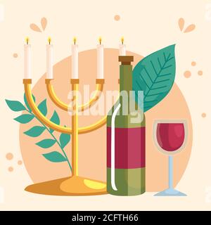 célébration de rosh hashanah, nouvel an juif, avec vin et lustre Illustration de Vecteur
