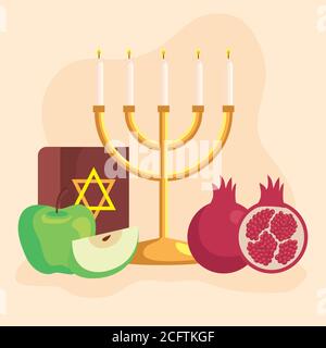 célébration de rosh hashanah, nouvel an juif, avec lustre et décoration Illustration de Vecteur