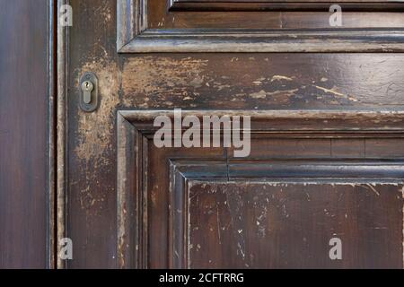Ancienne porte en bois classique avec poignées en bronze à Paris Banque D'Images