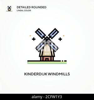 Icône de vecteur de moulins à vent Kinderdijk. Concepts modernes d'illustration vectorielle. Facile à modifier et à personnaliser. Illustration de Vecteur
