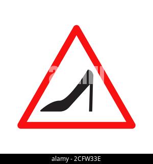 Chaussure pour Femme en triangle rouge. Panneau d'avertissement de conducteur femelle isolé Illustration de Vecteur