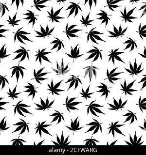 Motif sans couture de chanvre noir sur fond blanc. Modèle de marijuana. Illustration de Vecteur