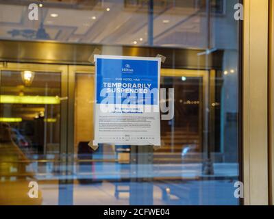 Chicago, Illinois, États-Unis. 7 septembre 2020. Le célèbre Palmer House Hotel peut fermer définitivement. Les propriétaires ont une dette de 300 millions de dollars et une procédure de forclusion contre eux a été déposée. La propriété avait été temporairement fermée en raison de la pandémie COVID-19. Banque D'Images