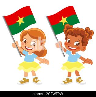 Drapeau Burkina Faso en main. Drapeau de retenue des enfants. Drapeau national du Burkina Faso Banque D'Images