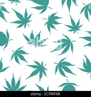 Motif sans couture de feuilles de cannabis bleues sur fond blanc.Bleu feuilles de chanvre Illustration de Vecteur