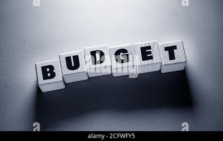Mot de budget écrit sur des cubes en bois Banque D'Images
