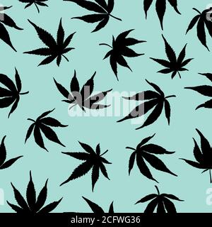 motif de feuilles de cannabis sur fond bleu. Feuilles de chanvre noir Illustration de Vecteur