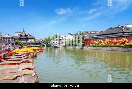 Confucius Temple Nanjing région panoramique et la rivière Qinhuai. Les gens visitent. Situé dans la ville de Nanjing, Jiangsu Province, China. Banque D'Images