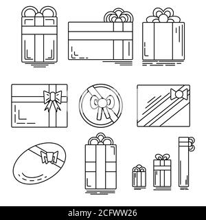 Ensemble d'icônes linéaires de cadeaux de fête de différentes formes. Elément vectoriel pour votre conception Illustration de Vecteur