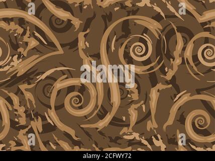 Stocker le motif vectoriel sans couture de lignes et spirales marron déchirées sur un fond sombre.texture pour l'emballage ou la décoration de tissus. Illustration de Vecteur