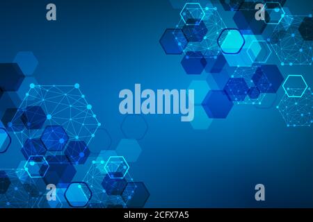 Résumé fond hexagonal. Big La visualisation de données. Connexion au réseau mondial. La science médicale, de la technologie, de l'arrière-plan. Vector illustration. Illustration de Vecteur