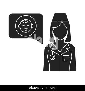 Consultation avec le médecin icône de glyphe noir. Communication avec le patient au sujet de la santé enfant. Pictogramme pour page Web, application mobile, Promo. Illustration de Vecteur