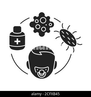 Icône de glyphe noir d'immunologie pédiatrique. Vérifier et traiter les maladies virales chez les enfants. Pictogramme pour page Web, application mobile, Promo. Illustration de Vecteur