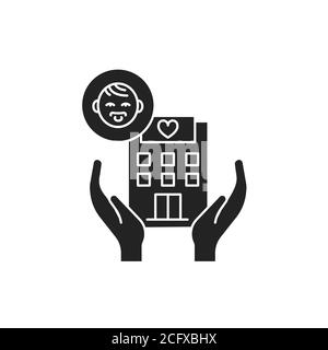 Icône de glyphe noir d'hospice pédiatrique. Les soins palliatifs aident les enfants. Pictogramme pour page Web, application mobile, Promo. Élément de conception UI UX GUI. Illustration de Vecteur