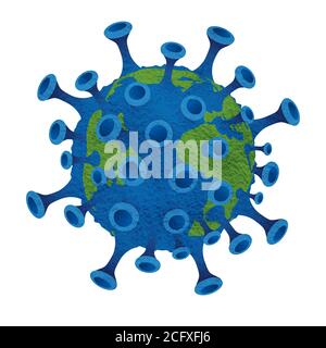 Coronavirus, covid-19, cellule microscopique isolée sur blanc Banque D'Images