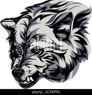 Wolf, portrait, blanc, noir, couleur, vecteur, graphiques, dessin, image, stylisation, image, isolé, illustration, dessin, image Illustration de Vecteur