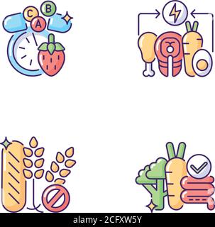 Groupe d'aliments icônes de couleur RVB définies Illustration de Vecteur